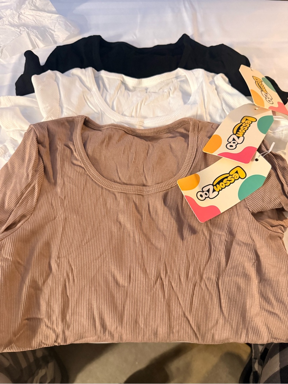 Girls' Ribbed Scoop Neck Tee - Taupe, White & Black - 3-Pack
